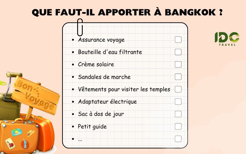 Liste d'éléments essentiels à apporter à Bangkok