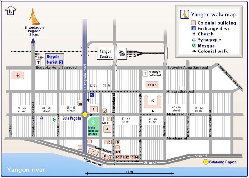 Carte de Yangon