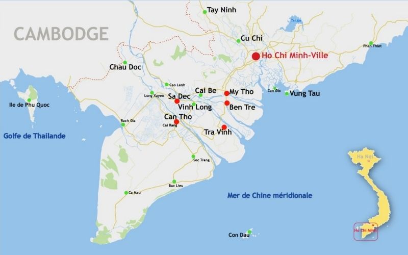 Carte du delta du Mékong