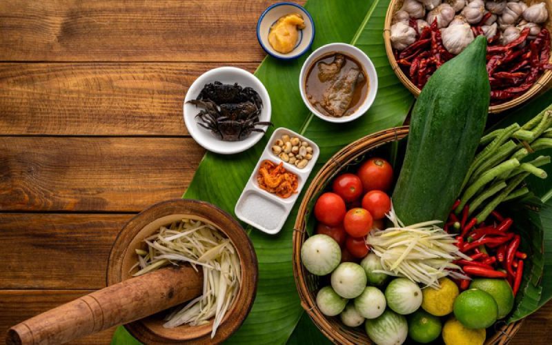 Ingrédients pour cuisiner la salade de papaye