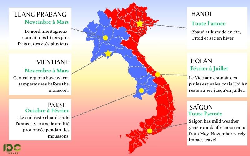 Meilleure période pour voyager au Laos et au Vietnam