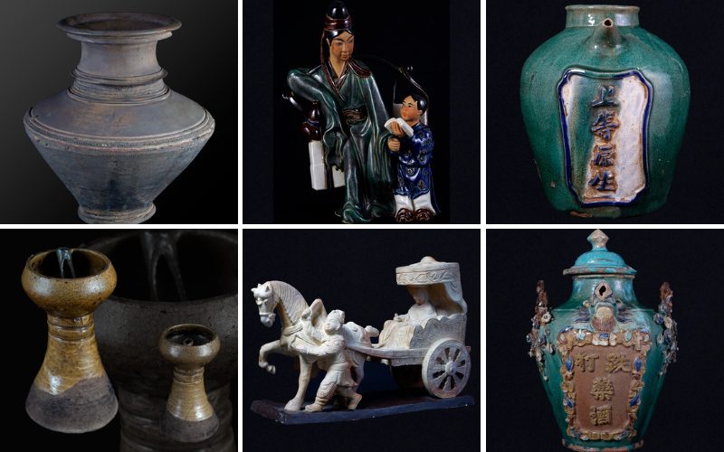 Œuvres d'art : Céramique ancienne du Sud - Céramique de Bien Hoa - Céramique de Saïgon (de gauche à droite)