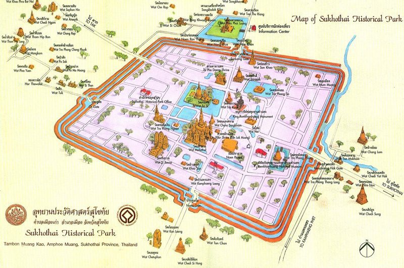 Carte du parc historique de Sukhothai
