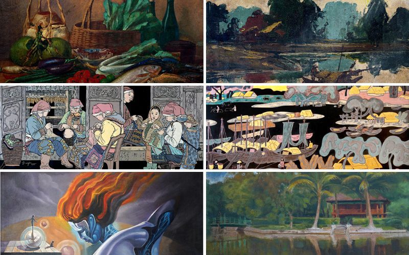 Peintures de Laque - Gravures - À l'huile (de haut en bas)