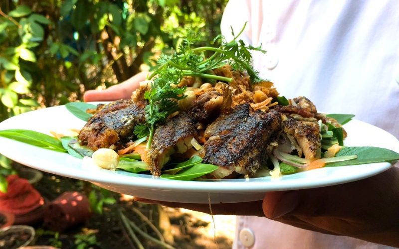 Salade de poissons Thoi Loi mélangée avec des feuilles Lim Kim Forêt de mangroves de Can Gio