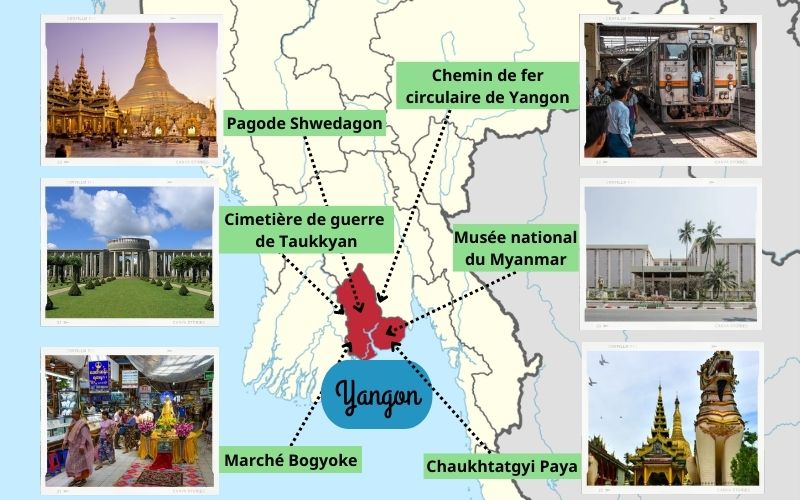 Carte touristique de Yagon Birmanie